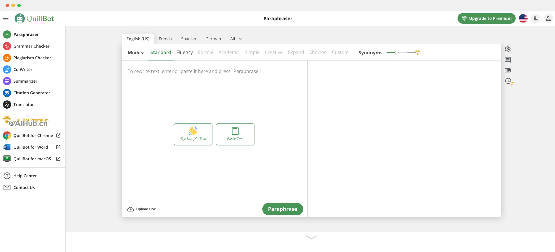 QuillBot:支持中文的AI文本改寫和增強工具