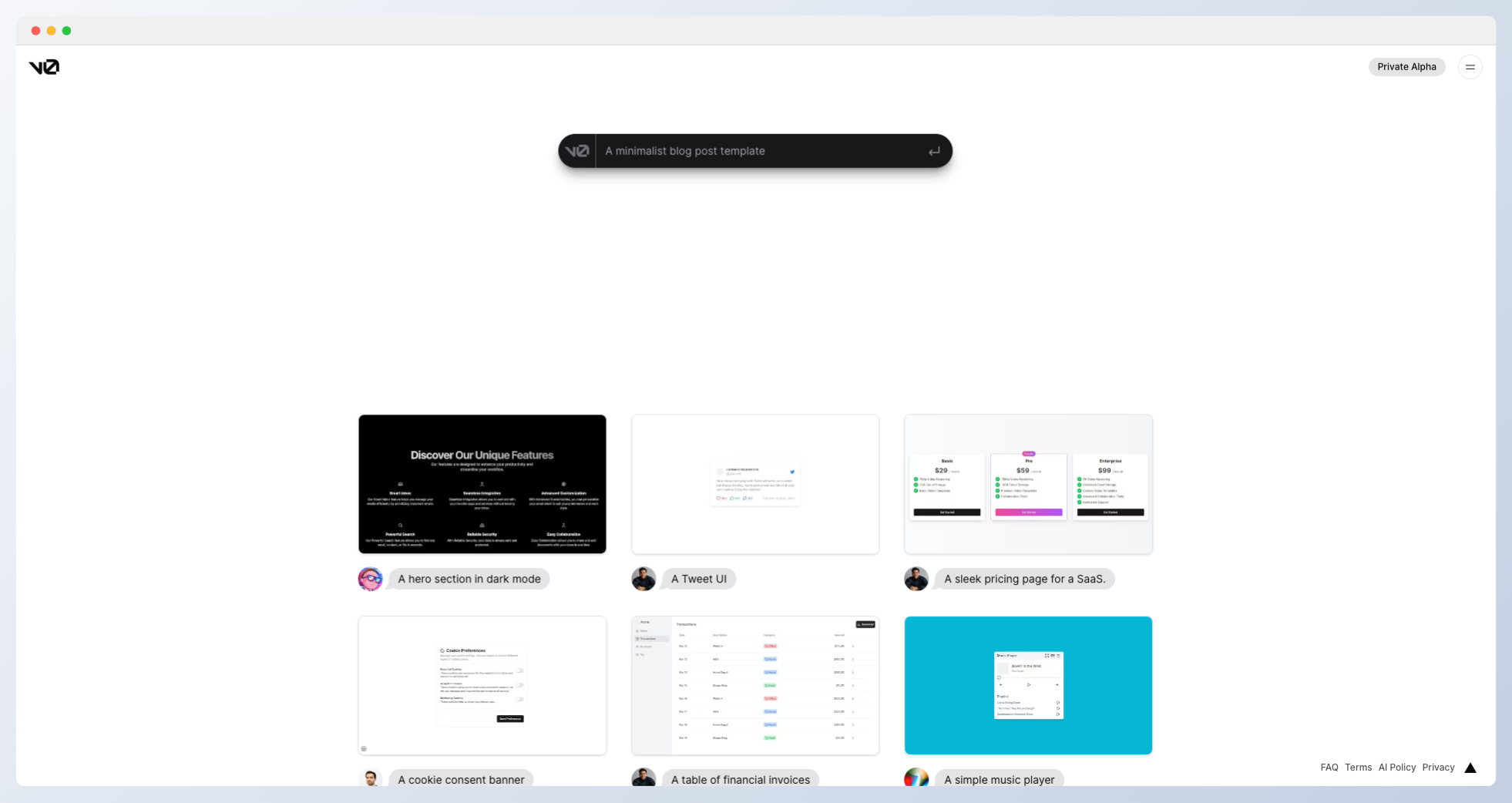 v0.dev-Vercel Labs發布的網站界面生成器