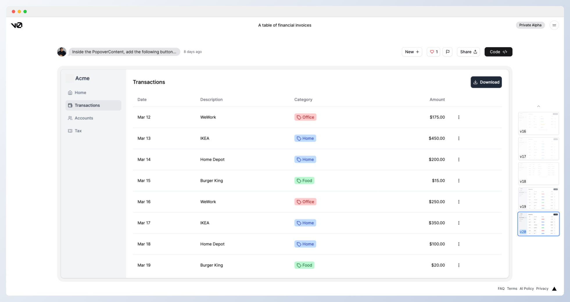 v0.dev-Vercel Labs發布的網站界面生成器