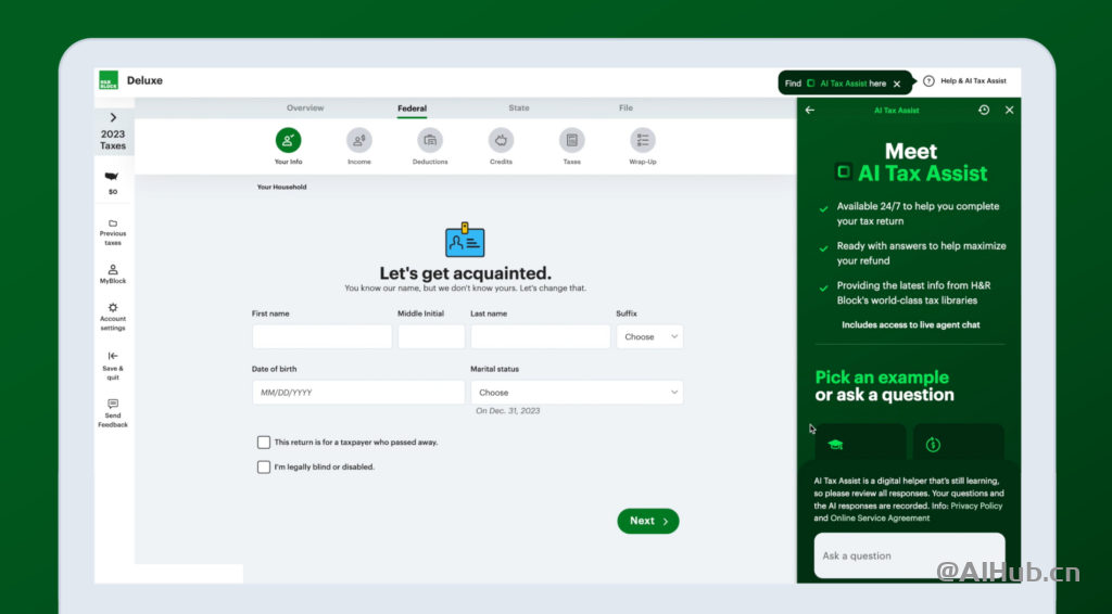 全球最大稅務機構之一H&R Block,正式發(fā)布生成式AI報稅助手AI Tax Assist