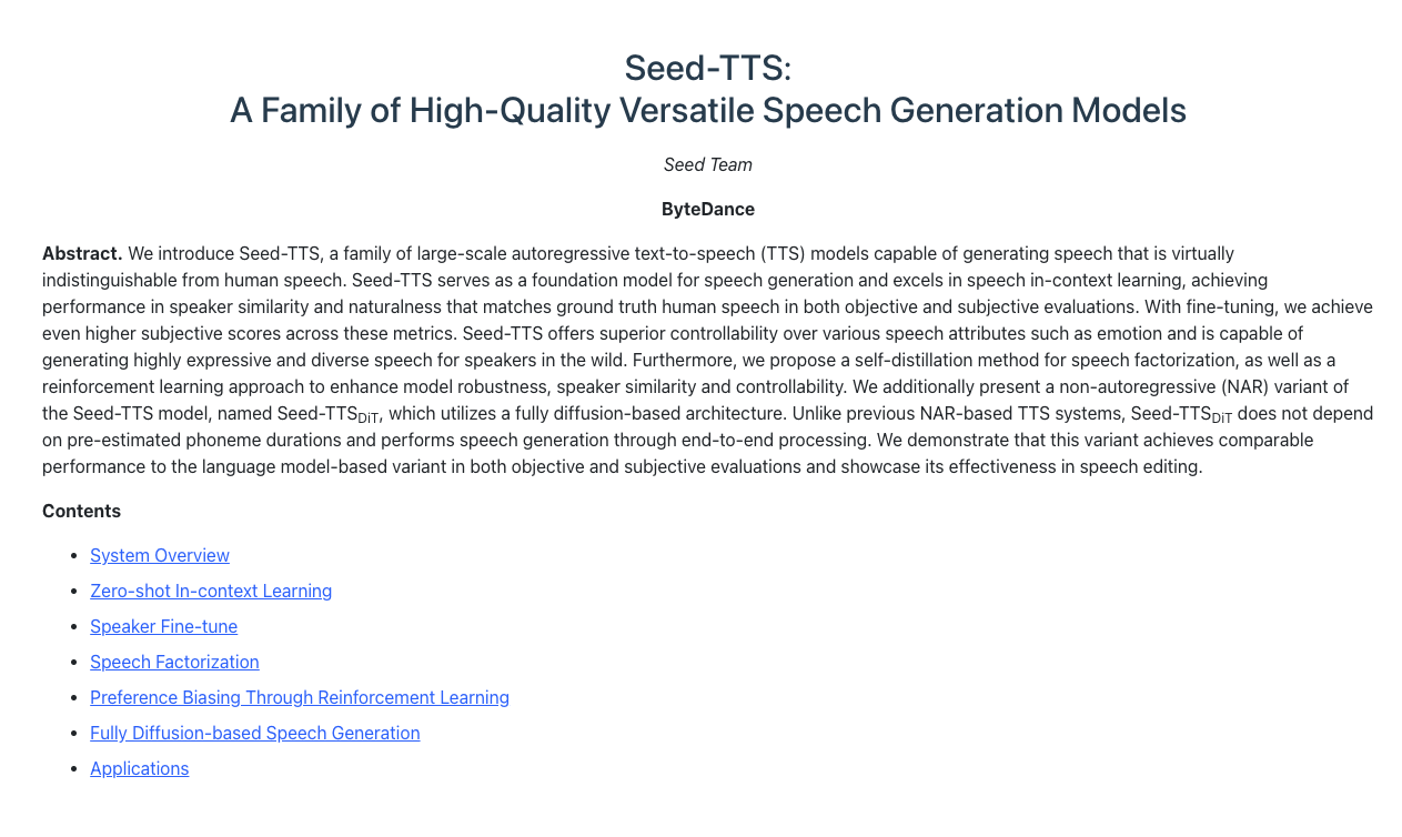 Seed-TTS:字節推出的語音生成模型,可生成媲美人類的語音